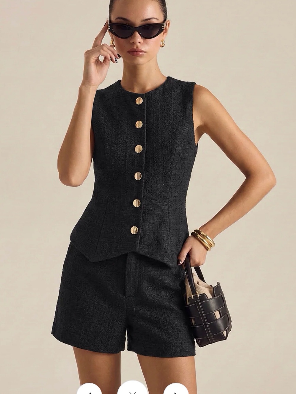 Commense Black Tweed Sleeveless Button Vest and Shorts Set - NEW WITH TAGS